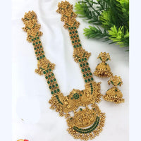 FS Collection Gold Plated Pota Stone Temple Long Necklace Set