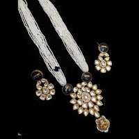 FS Collection Gold Plated Kundan And Pearl Long Necklace Set