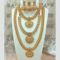 FS Collection Gold Plated Kundan Double Temple Necklace Set