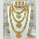 FS Collection Gold Plated Kundan Double Temple Necklace Set