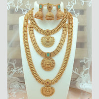 FS Collection Gold Plated Kundan Double Temple Necklace Set