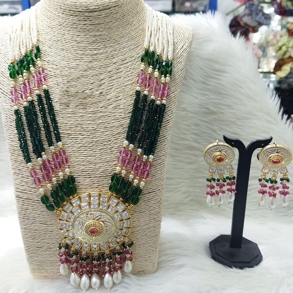 FS Collection Gold Plated Beads And Meenakari Long Necklace Set