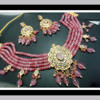FS Collection Gold Plated Pota Stone Choker Necklace Set