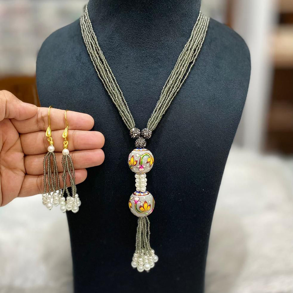 FS Collection Gold Plated Pearl Long Necklace Set