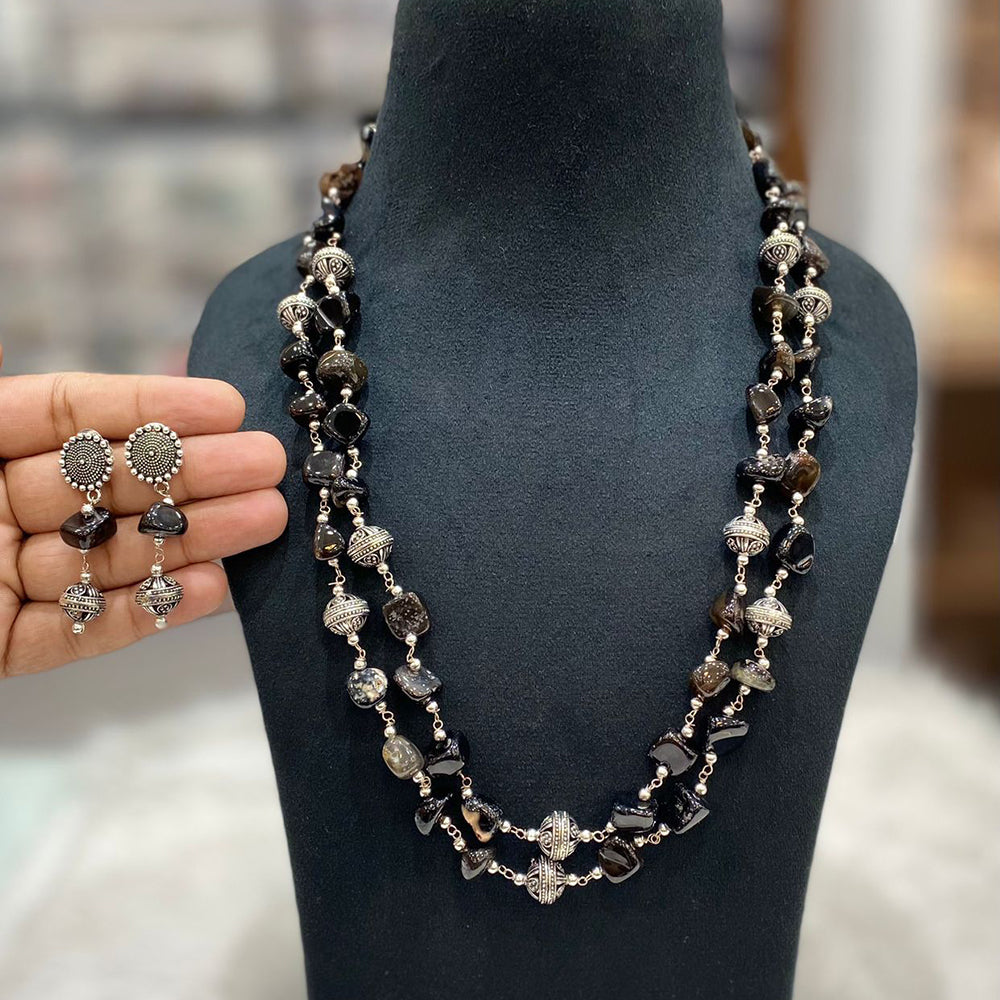 FS Collection Oxidised Plated Beads Long Necklace Set