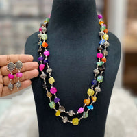 FS Collection Oxidised Plated Beads Long Necklace Set