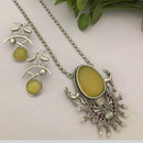 FS Collection Oxidised Plated Pota Stone Long Necklace Set