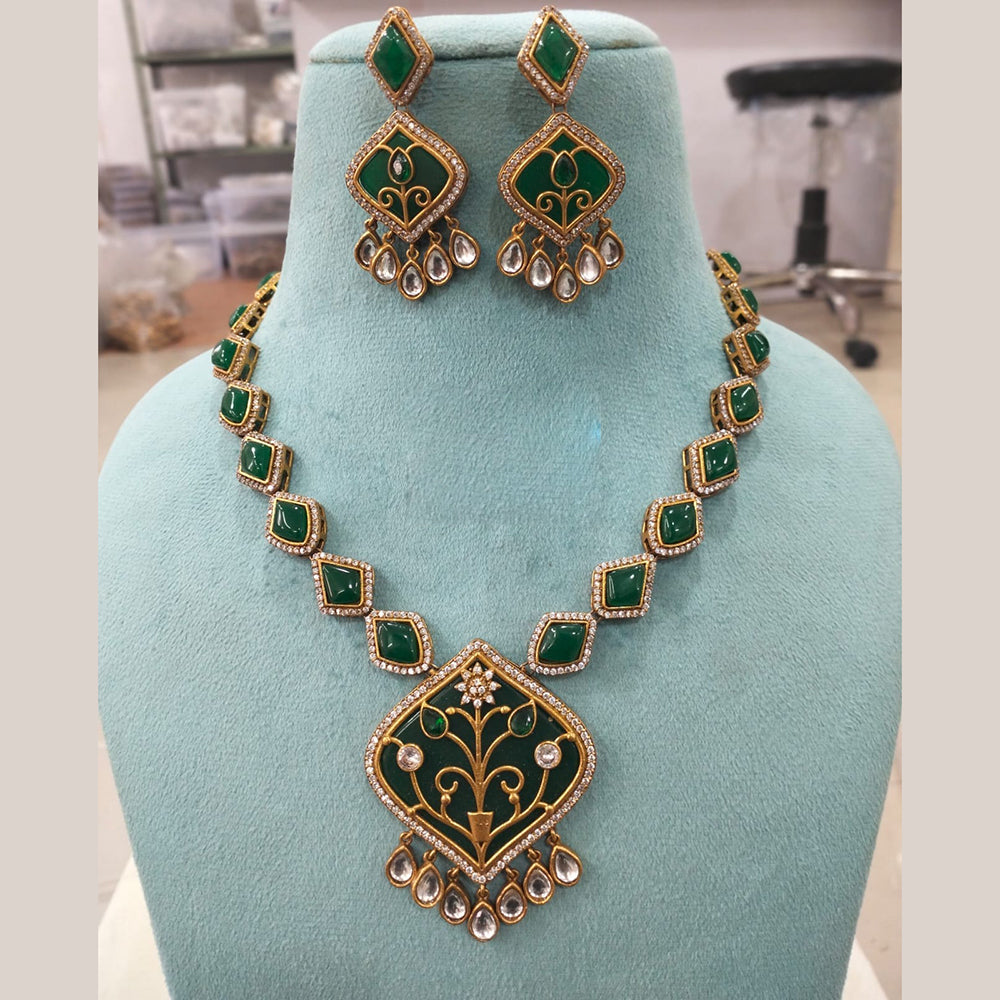 FS Collection Gold Plated Kundan Stone Necklace Set
