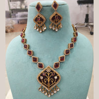 FS Collection Gold Plated Kundan Stone Necklace Set