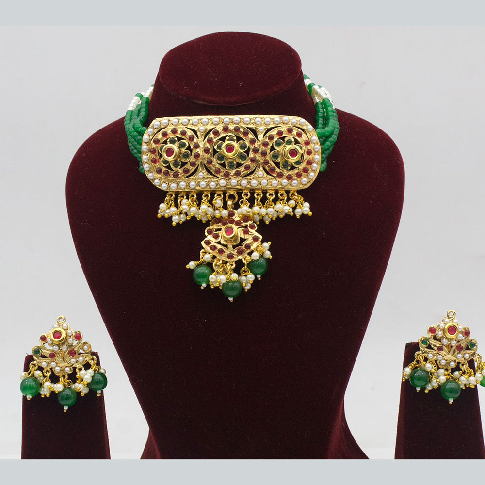 FS Collection Gold Plated Pota Stone Choker Necklace Set