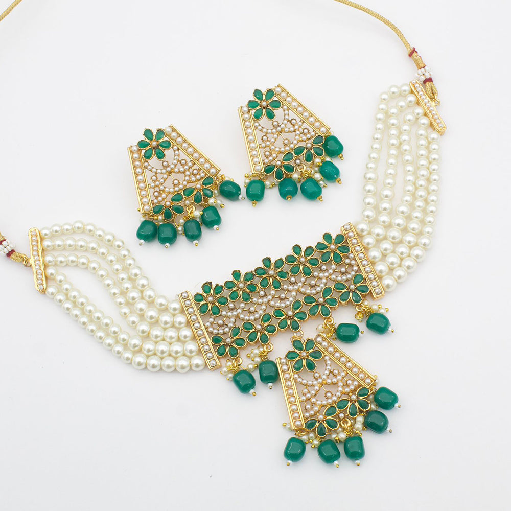 FS Collection Gold Plated Pearls Choker Necklace Set