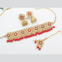 FS Collection Gold Plated Kundan Stone And Pearls Choker Necklace Set