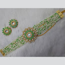 FS Collection Gold Plated Kundan Stone And Pearl Choker Necklace Set