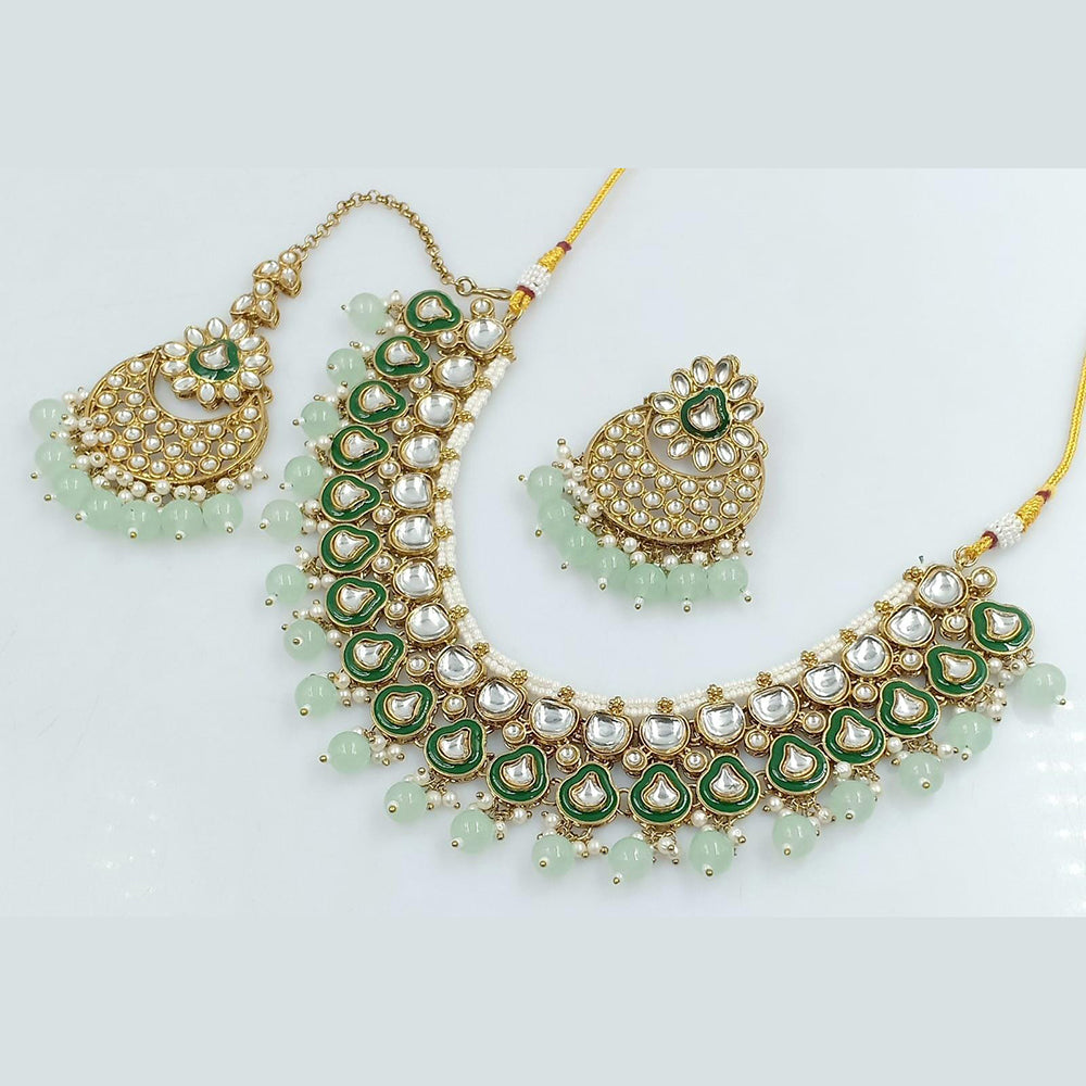 FS Collection Gold Plated Kundan Stone Necklace Set