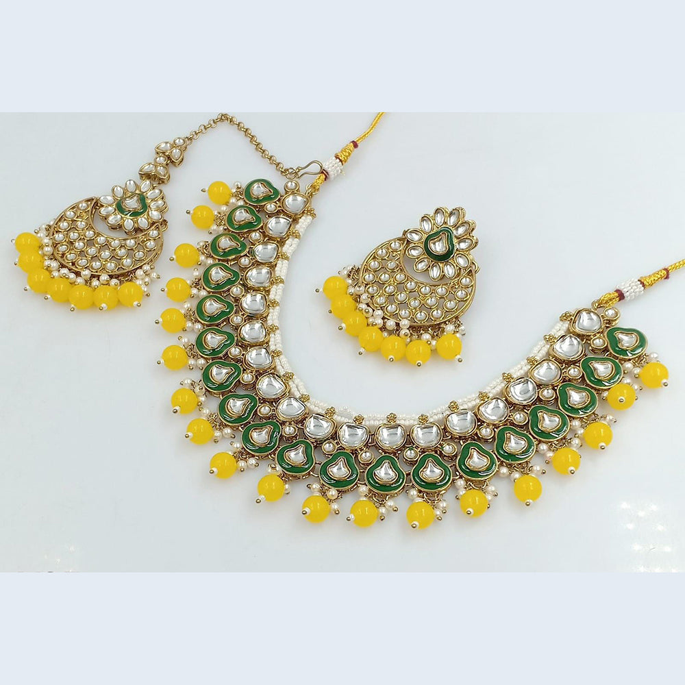 FS Collection Gold Plated Kundan Stone Necklace Set