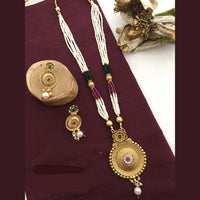 FS Collection Gold Plated Pota Stone And Pearl Long Necklace Set