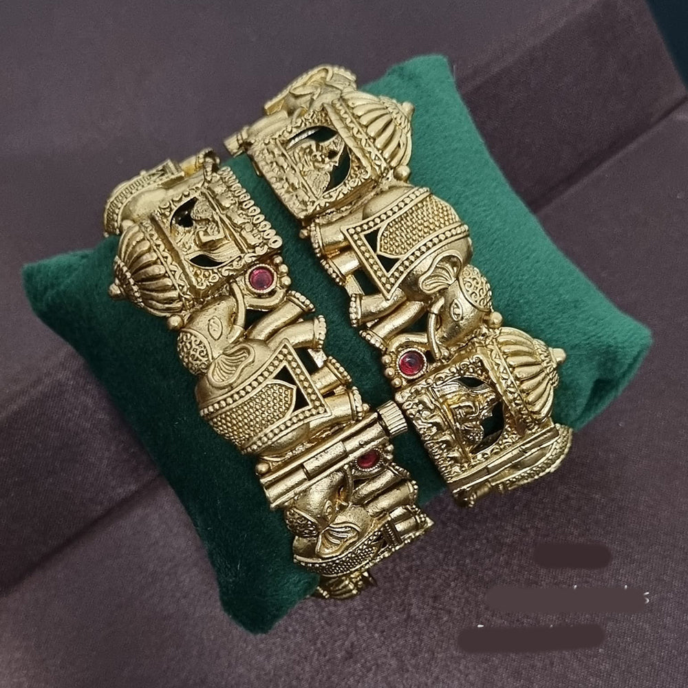 FS Collection Gold Plated Pota Stone Openable Bangle Set