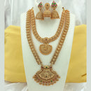 FS Collection Gold Plated Pota Stone Temple Double Necklace Set