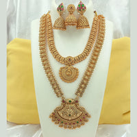 FS Collection Gold Plated Pota Stone Temple Double Necklace Set