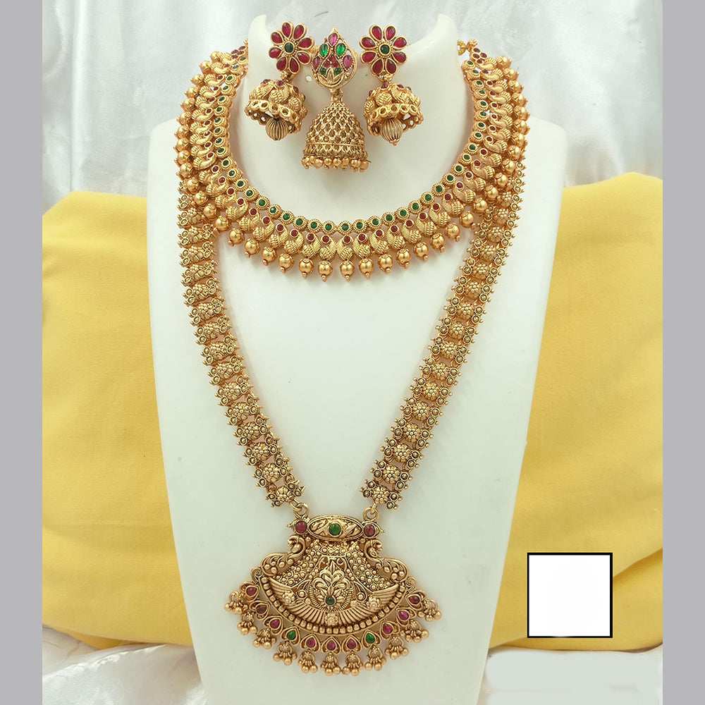 FS Collection Gold Plated Pota Stone Double Necklace Set