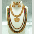 FS Collection Gold Plated Pota Stone Double Necklace Set