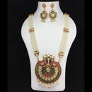 Fs Collection Gold Plated Meenakari And Pearls Long Necklace Set