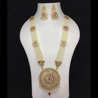 Fs Collection Gold Plated Meenakari And Pearls Long Necklace Set