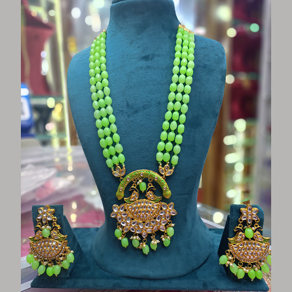 Fs Collection Gold Plated Kundan Stone And Beads Long Necklace Set