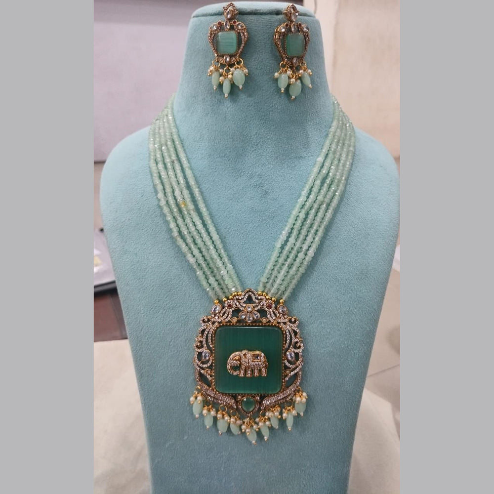 Fs Collection Gold Plated AD And Pearl Long Necklace Set