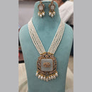 Fs Collection Gold Plated AD And Pearl Long Necklace Set