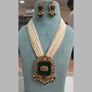 Fs Collection Gold Plated AD And Pearl Long Necklace Set