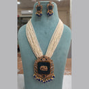 Fs Collection Gold Plated AD And Pearl Long Necklace Set