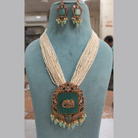 Fs Collection Gold Plated AD And Pearl Long Necklace Set