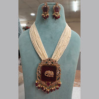 Fs Collection Gold Plated AD And Pearl Long Necklace Set