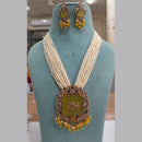 Fs Collection Gold Plated AD And Pearl Long Necklace Set