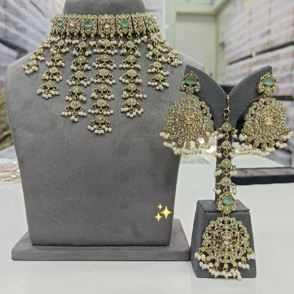 FS Collection Gold Plated Kundan Stone And Pearl Choker Necklace Set