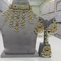 FS Collection Gold Plated Kundan Stone And Pearl Choker Necklace Set