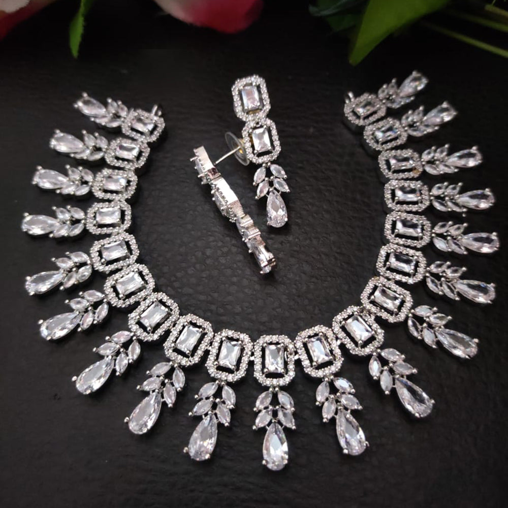 FS Collection Silver Plated AD Necklace Set