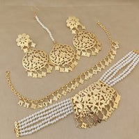 Fs Collection Gold Plated Pearl Choker Necklace Set