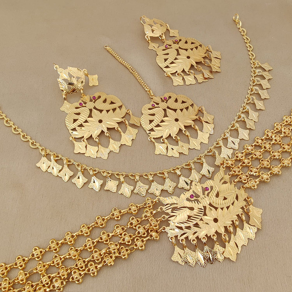 Fs Collection Gold Plated Peacock Choker Necklace Set