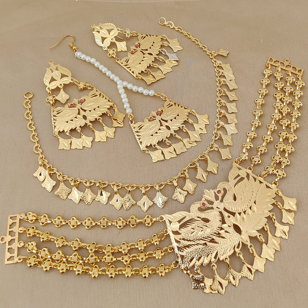 Fs Collection Gold Plated Peacock Choker Necklace Set