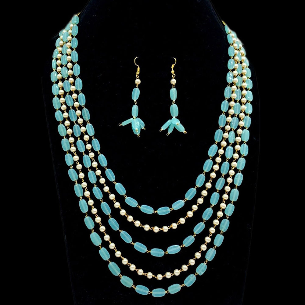 Fs Collection Gold Plated Beads Long Multi Layer Necklace Set