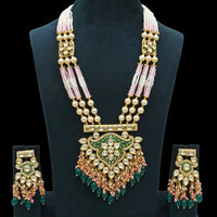 Fs Collection Gold Plated Kundan Stone And Pearls Long Necklace Set