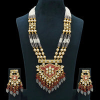 Fs Collection Gold Plated Kundan Stone And Pearls Long Necklace Set