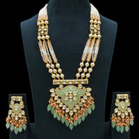 Fs Collection Gold Plated Kundan Stone And Pearls Long Necklace Set