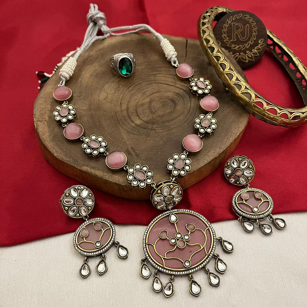 FS Collection Gold Plated Kundan Stone Necklace Set