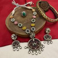 FS Collection Gold Plated Kundan Stone Necklace Set
