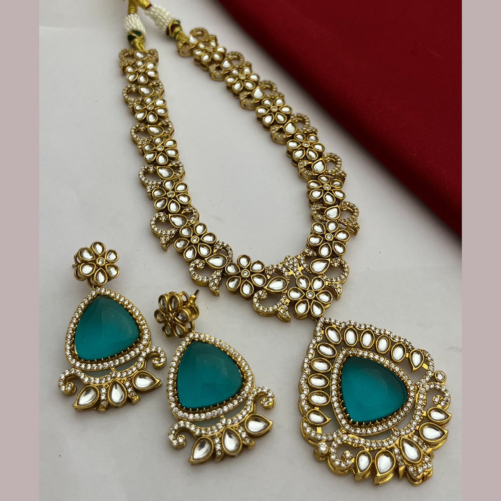 FS Collection Gold Plated Kundan Stone Necklace Set