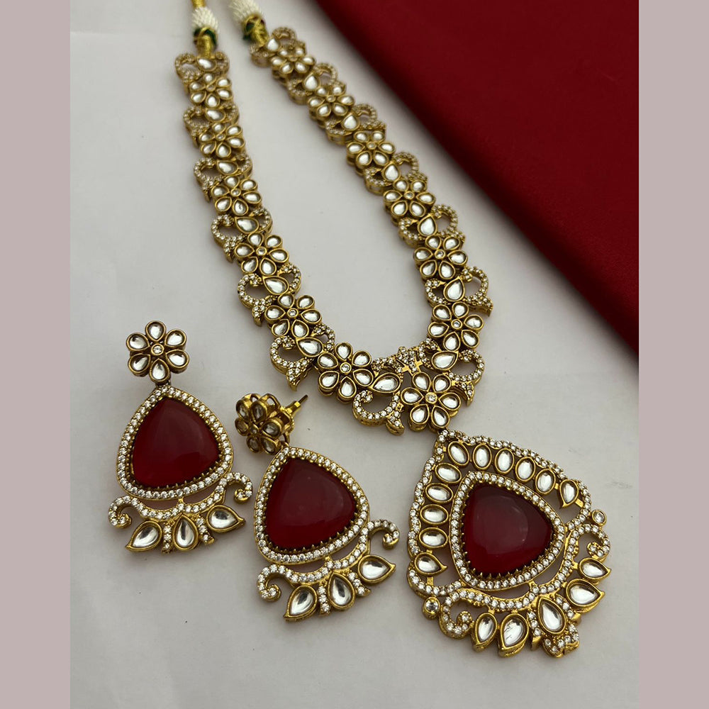 FS Collection Gold Plated Kundan Stone Necklace Set