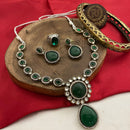 FS Collection Silver Plated Kundan Stone Necklace Set
